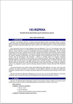 1/03 irizpena, Euskadiko Garraio Agintaritzako Lege Aurreproiektuaren gainean (pdf).