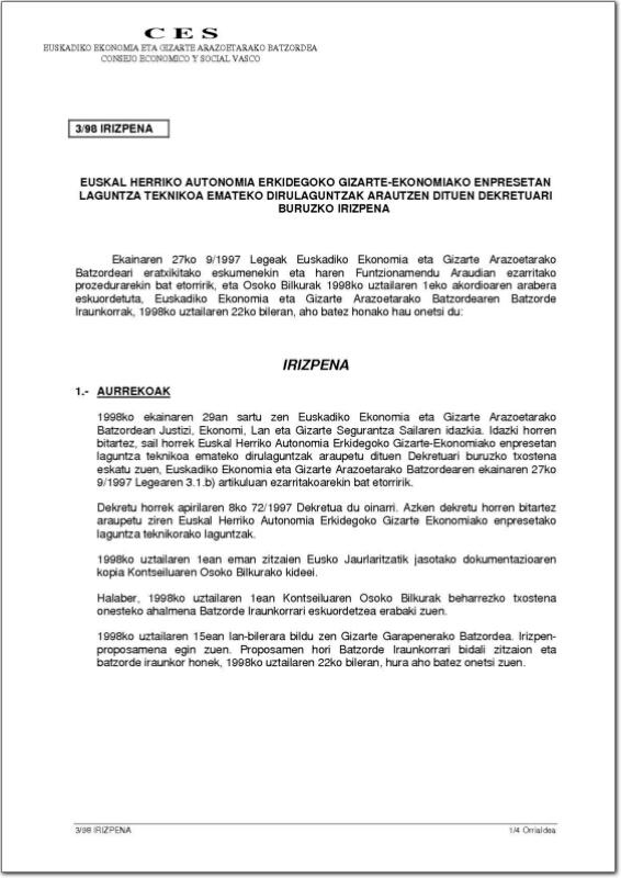 1998. Urtea. 3/98 Irizpena gizarte-ekonomiako enpresetan laguntza teknikoa emateko (pdf).