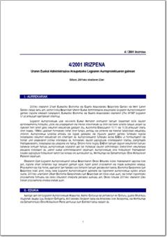 2001. Urtea. 4/01 Uraren Euskal Administrazioa Araupetzeko Legearen Aurreproiektuaren gainean (pdf).