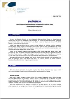  5/02 irizpena seme-alabak dituzten familientzako diru laguntzak araupetzen dituen Dekretu Proiektuaren gainean. Bilbon, 2002ko ekainaren 5a. (pdf).