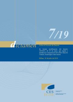 Dictamen 7/19  sobre el Proyecto de Decreto de tercera modificación del decreto 109/2015, de 23 de junio, que regula y actualiza la composición de la Red Vasca de Ciencia, Tecnología e Innovación 