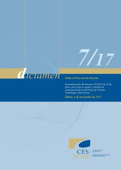 Dictamen 7/17 sobre el Proyecto de Decreto de modificación del Decreto 109/2015 de 23 de junio, por el que se regula y actualiza la composición de la Red Vasca de Ciencia, Tecnología e Innovación.