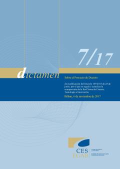 Dictamen 7/17 sobre el Proyecto de Decreto de modificación del Decreto 109/2015 de 23 de junio, por el que se regula y actualiza la composición de la Red Vasca de Ciencia, Tecnología e Innovación.