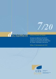 Dictamen 7/20 sobre el Proyecto de Decreto de tercera modificación del decreto 109/2015, de 23 de junio, que regula y actualiza la composición de la Red Vasca de Ciencia, Tecnología e Innovación