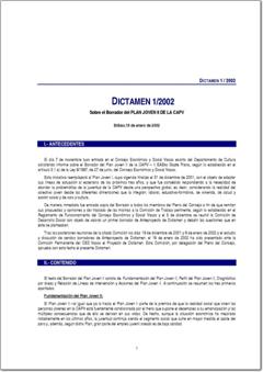 Año 2002 Dictamen 1/02 sobre el Borrador del PLAN JOVEN II DE LA CAPV (pdf).