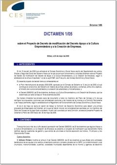 Año 2005 Dictamen 1/05 sobre el Proyecto de Decreto de modificación del Decreto Apoyo a la Cultura Emprendedora y a la Creación de Empresas (pdf).