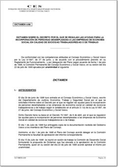 Año 1998 Dictamen 4/98 sobre ayudas a la incorporación de personas desempleadas en empresas de economía social (pdf).