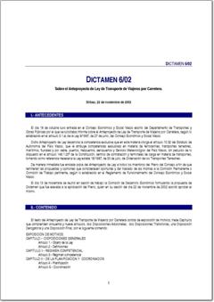 Año 2002 Dictamen 6/02 sobre el Anteproyecto de Ley de Transporte de Viajeros por Carretera (pdf).