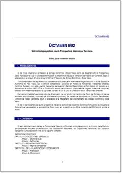 Año 2002 Dictamen 6/02 sobre el Anteproyecto de Ley de Transporte de Viajeros por Carretera (pdf).