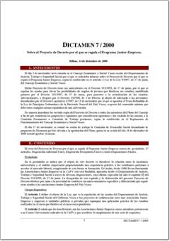 Año 2000 Dictamen 7/00 sobre el Proyecto de Decreto por el que se regula el Programa Junior-Empresa (pdf).